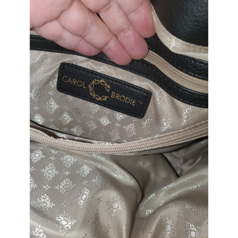 NWT Carol Brodie Black Leather & Haircalf Satchel with Gold Lucky Charms - Picture 13 of 16